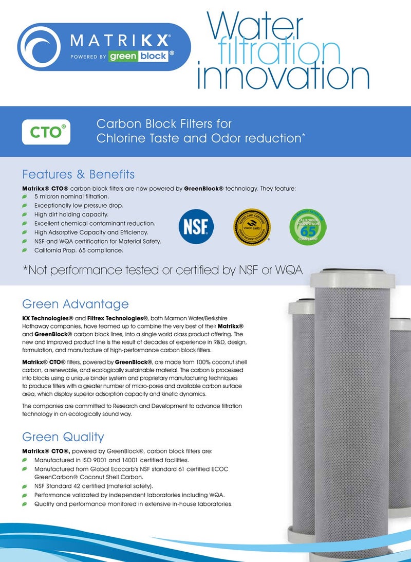 MATRIKX KX 32-250-20-GREEN | 20" CTO Carbon Block Water Filters for Chlorine Taste and Odor reduction | KX MatriKX Powered by GREENBLOCK | Replaces 32-250-125-20 - Image 1